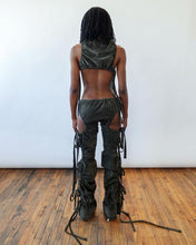 Load image into Gallery viewer, Olive Ruched Suede Trousers