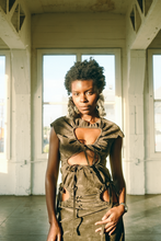 Load image into Gallery viewer, Olive Ruched Suede Dress