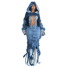 Load image into Gallery viewer, RUCHED DENIM MIDI SKIRT