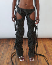 Load image into Gallery viewer, Olive Ruched Suede Trousers