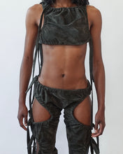 Load image into Gallery viewer, Olive Ruched Suede Trousers