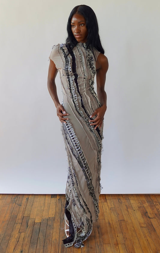 Two Tone Silk Maxi Dress