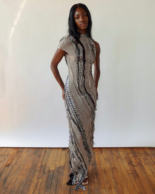 Two Tone Silk Maxi Dress