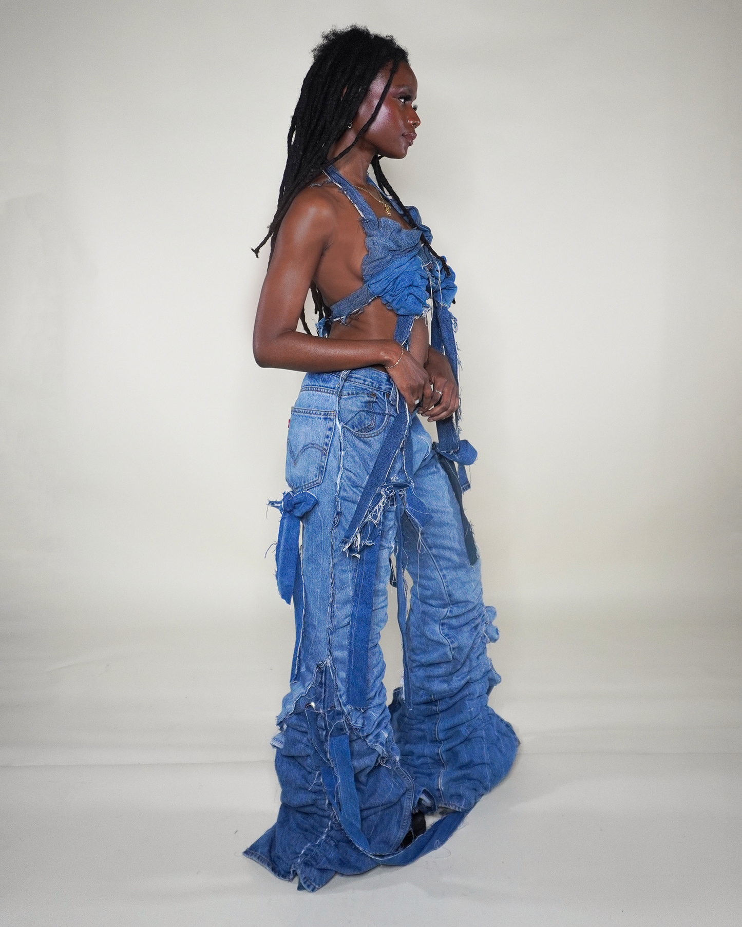 Ruched Denim Trousers