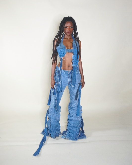Ruched Denim Trousers